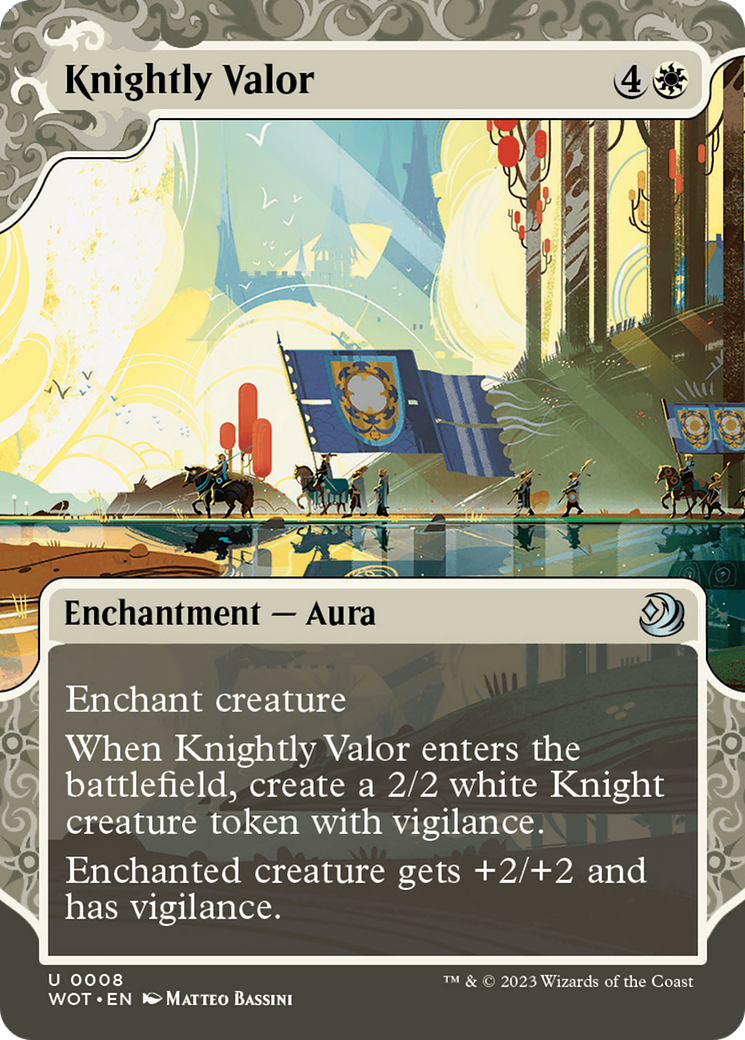 Knightly Valor (WOT-008) [Wilds of Eldraine: Enchanting Tales] (Showcase) (Borderless) Foil MTG Single Wizards of the Coast