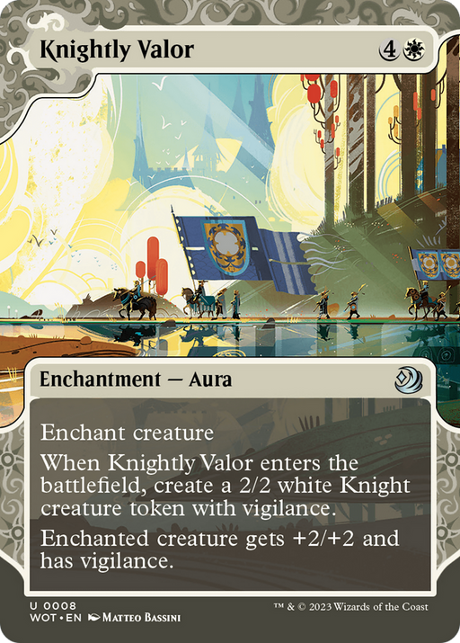 Knightly Valor (WOT-008) [Wilds of Eldraine: Enchanting Tales] (Showcase) (Borderless) Foil MTG Single Wizards of the Coast