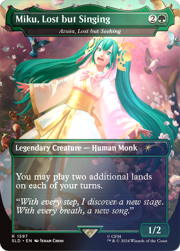 Miku, Lost but Singing - Azusa, Lost but Seeking (Rainbow Foil) (SLD-1597) [Secret Lair] Drop (Borderless) Foil MTG Single Wizards of the Coast