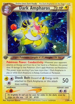 Dark Ampharos (/105) 1st Edition Holofoil [Vintage: Neo Destiny] Pokemon Single Pokémon