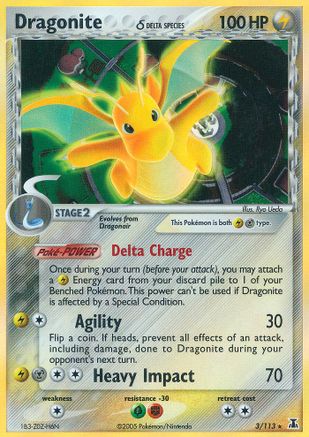 Dragonite (Delta Species) (3/113) - [EX: Delta Species] Reverse Holofoil Pokemon Single Pokémon