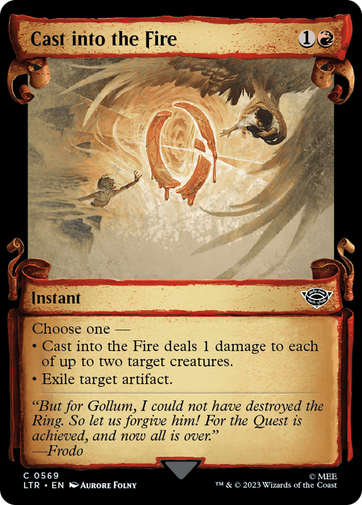 Cast into the Fire (Showcase Scrolls) (LTR-569) [The Lord of the Rings: Tales of Middle-earth] (Showcase) Foil MTG Single Wizards of the Coast