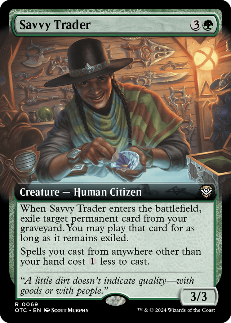 Savvy Trader (OTC-069) [Outlaws of Thunder Junction Commander] (Extended Art) MTG Single Wizards of the Coast