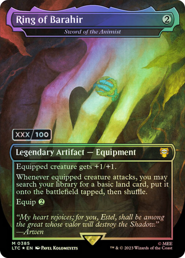 Ring of Barahir - Sword of the Animist (Serial Numbered) (LTC-385) [Tales of Middle-earth Commander] (Borderless) Foil MTG Single Wizards of the Coast