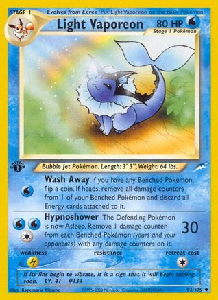 Light Vaporeon (52/105) 1st Edition [Vintage: Neo Destiny] Pokemon Single Pokémon
