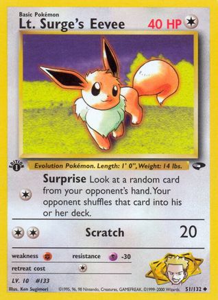 Lt. Surge's Eevee (51/132) 1st Edition [Vintage: Gym Challenge] Pokemon Single Pokémon