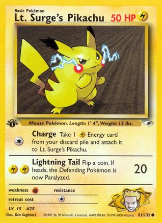 Lt. Surge's Pikachu (81/132) 1st Edition [Vintage: Gym Heroes] Pokemon Single Pokémon