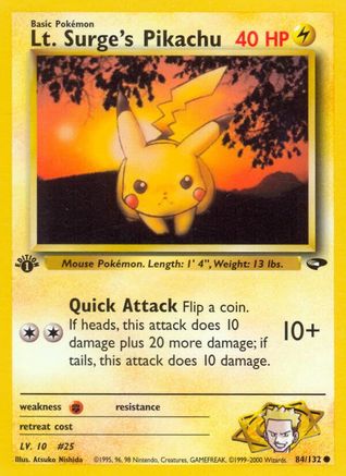 Lt. Surge's Pikachu (84/132) 1st Edition [Vintage: Gym Challenge] Pokemon Single Pokémon