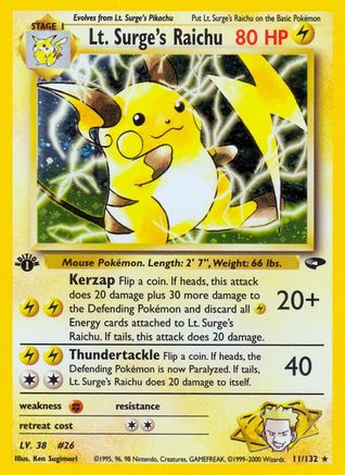 Lt. Surge's Raichu (11/132) 1st Edition Holofoil [Vintage: Gym Challenge] Pokemon Single Pokémon