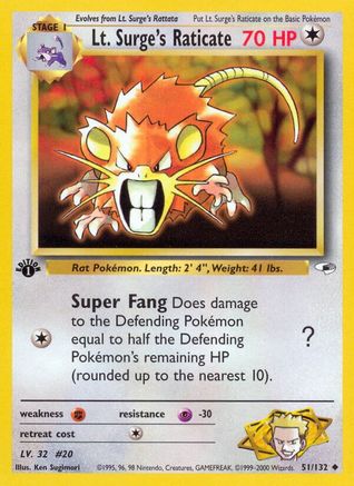 Lt. Surge's Raticate (51/132) 1st Edition [Vintage: Gym Heroes] Pokemon Single Pokémon