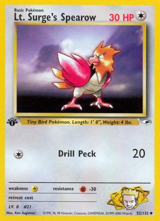 Lt. Surge's Spearow (52/132) 1st Edition [Vintage: Gym Heroes] Pokemon Single Pokémon