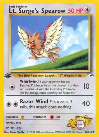 Lt. Surge's Spearow (83/132) 1st Edition [Vintage: Gym Heroes] Pokemon Single Pokémon