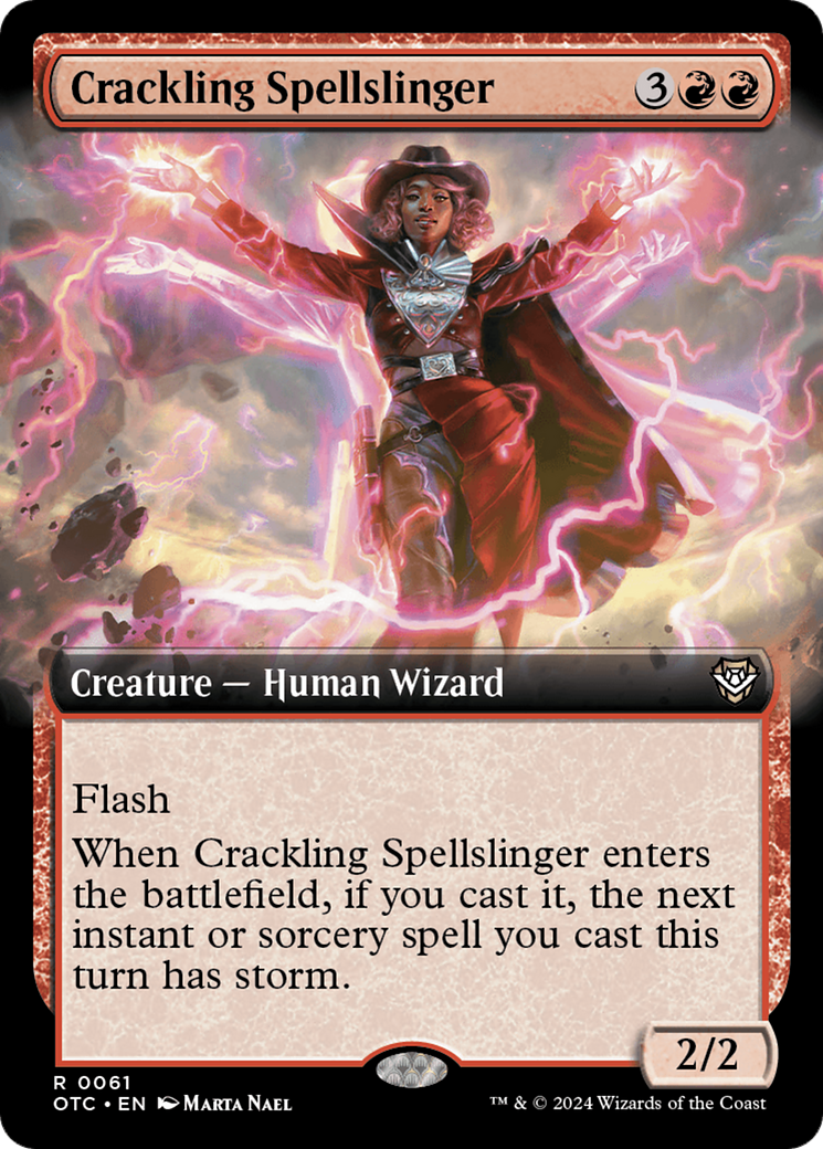 Crackling Spellslinger (OTC-061) [Outlaws of Thunder Junction Commander] (Extended Art) MTG Single Wizards of the Coast