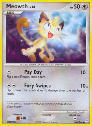 Meowth (106/146) Reverse Holofoil [DP: Legends Awakened] Pokemon Single Pokémon