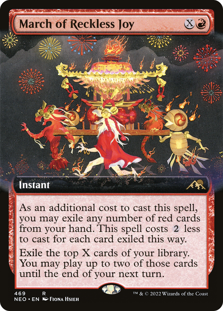 March of Reckless Joy (NEO-469) [Kamigawa: Neon Dynasty] (Extended Art) Foil MTG Single Wizards of the Coast