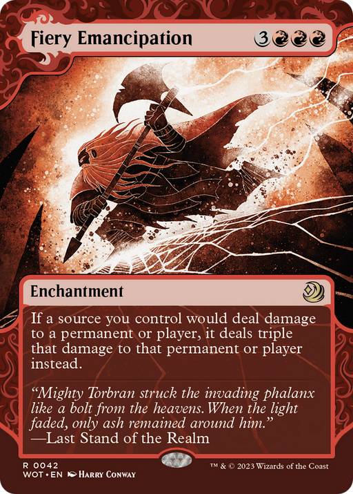 Fiery Emancipation (WOT-042) [Wilds of Eldraine: Enchanting Tales] (Showcase) (Borderless) MTG Single Wizards of the Coast