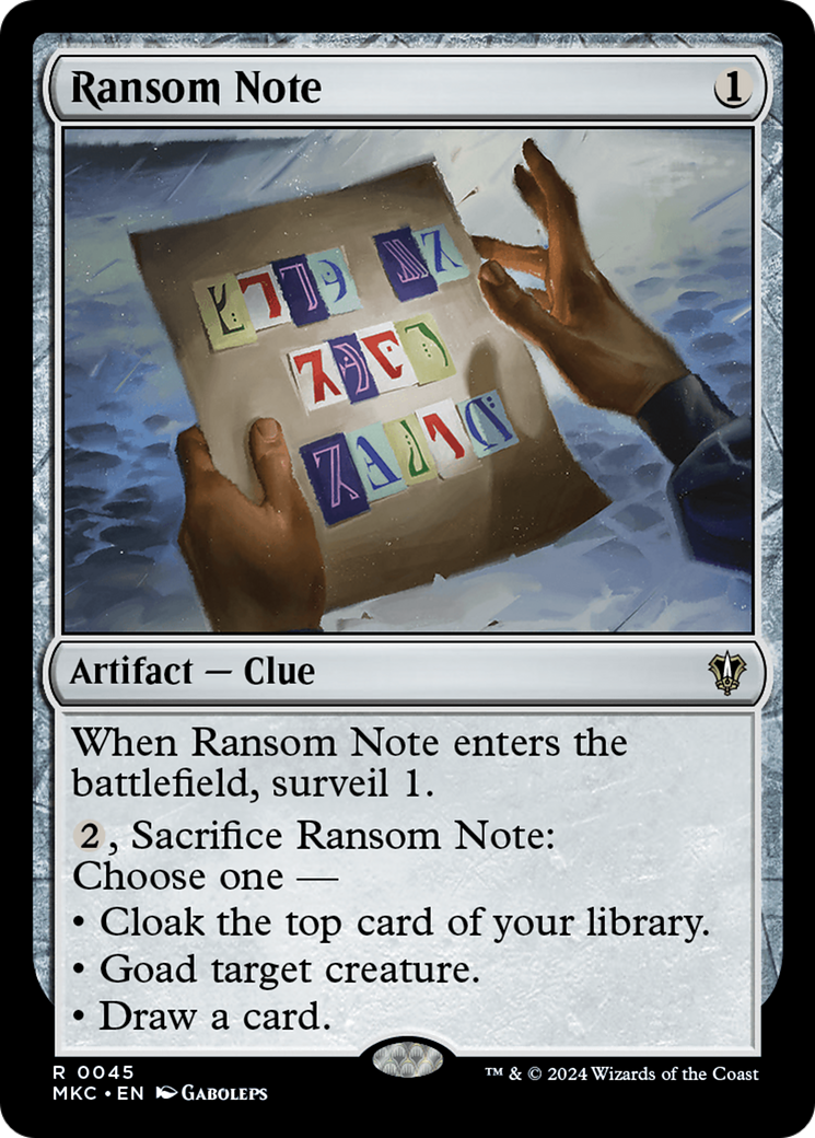 Ransom Note (0045) (MKC-045) [Murders at Karlov Manor Commander] MTG Single Wizards of the Coast