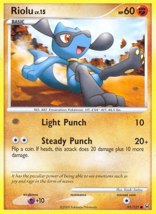 Riolu (91/127) Reverse Holofoil [Platinum: Base set] Pokemon Single Pokémon