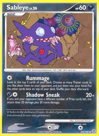 Sableye (63/132) Reverse Holofoil [DP: Secret Wonders] Pokemon Single Pokémon