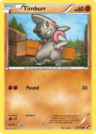Timburr (58) (/114) Reverse Holofoil [BW: Base Set] Pokemon Single Pokémon