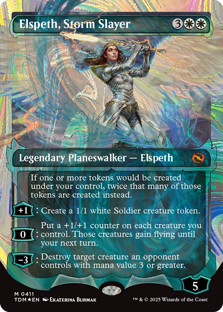 Elspeth, Storm Slayer (Halo Foil) (TDM-411) [Tarkir: Dragonstorm] (Showcase) (Borderless) Foil MTG Single Wizards of the Coast