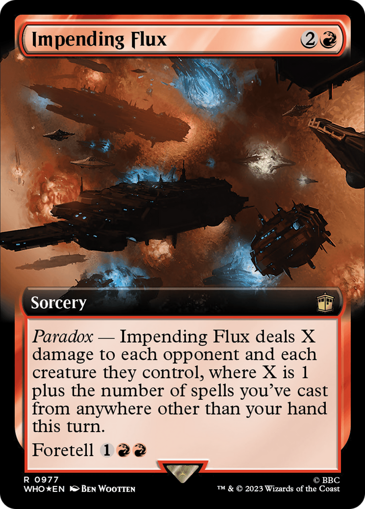Impending Flux (Surge Foil) (WHO-977) [Doctor Who] (Extended Art) Foil MTG Single Wizards of the Coast