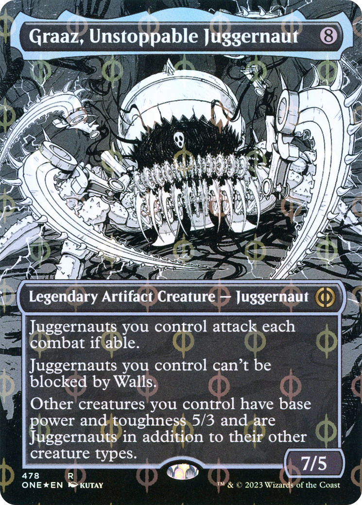 Graaz, Unstoppable Juggernaut (Step-and-Compleat Foil) (ONE-478) [Phyrexia: All Will Be One] (Showcase) (Borderless) Foil MTG Single Wizards of the Coast