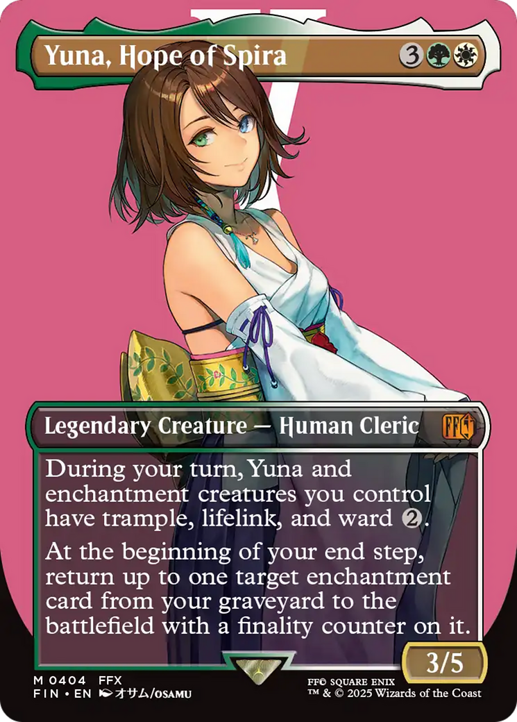 Yuna, Hope of Spira (Borderless) (FIN-404) [FINAL FANTASY] (Borderless) Foil MTG Single Wizards of the Coast