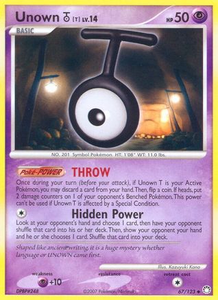 Unown [T] (67/123) Reverse Holofoil [DP: Mysterious Treasures] Pokemon Single Pokémon