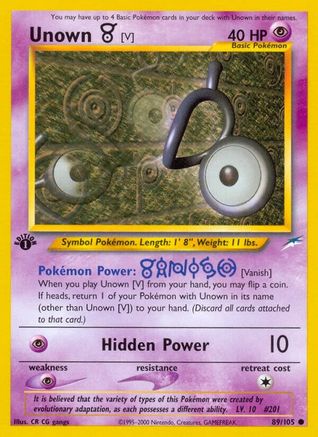 Unown [V] (89/105) 1st Edition [Vintage: Neo Destiny] Pokemon Single Pokémon