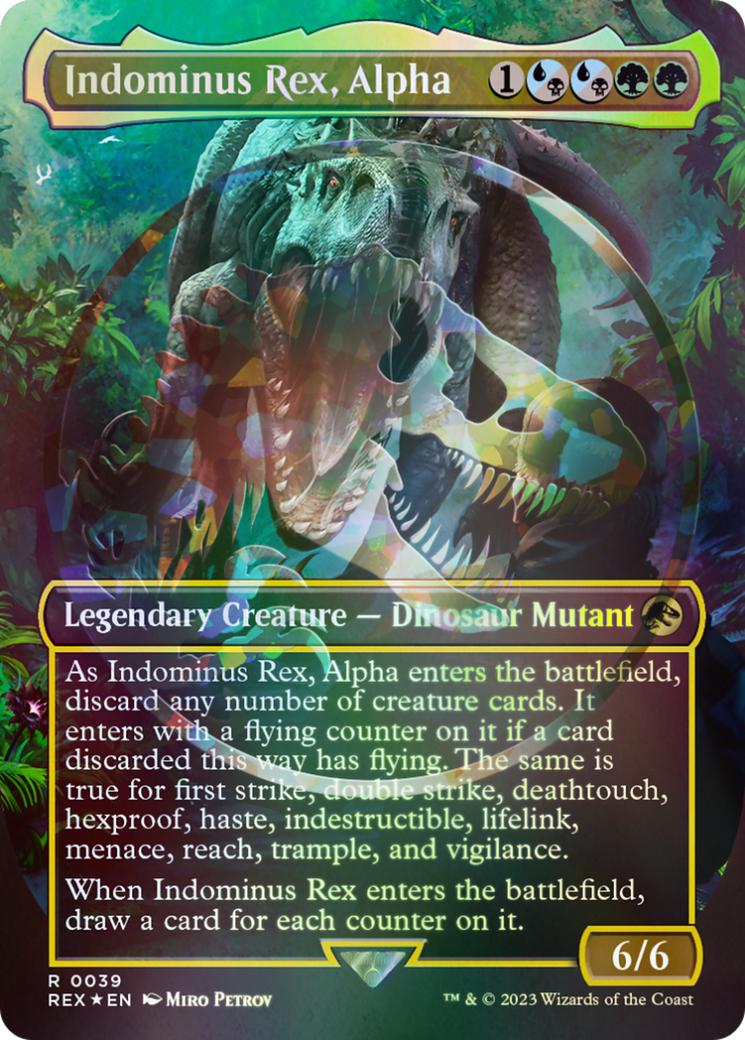 Indominus Rex, Alpha (Emblem) (REX-039) [Jurassic World Collection] (Borderless) Foil MTG Single Wizards of the Coast