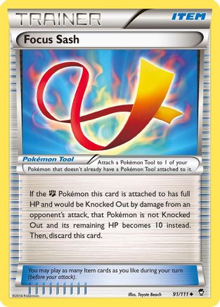 Focus Sash (91/111) Reverse Holofoil [XY: Furious Fists] Pokemon Single Pokémon