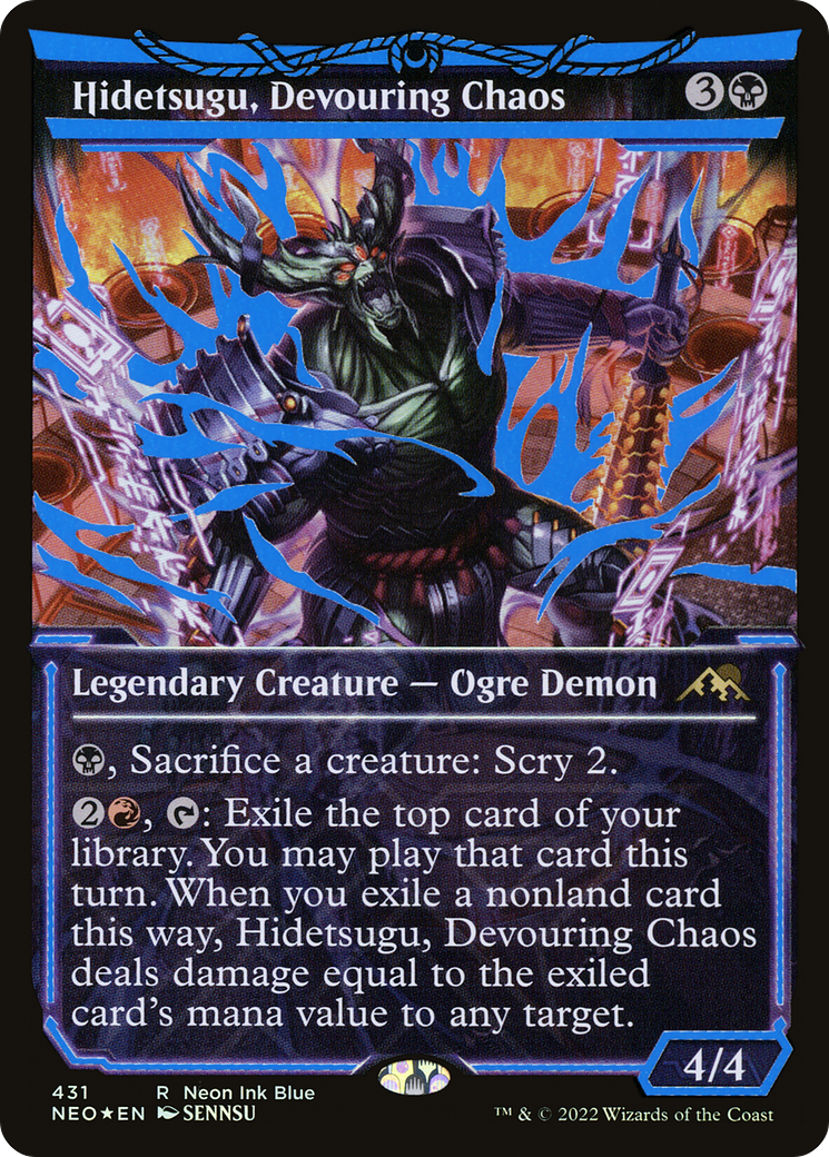 Hidetsugu, Devouring Chaos (Neon Blue) (NEO-431) [Kamigawa: Neon Dynasty] (Showcase) Foil MTG Single Wizards of the Coast