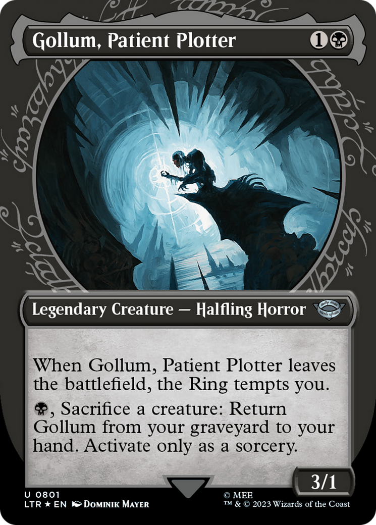 Gollum, Patient Plotter (Surge Foil) (LTR-801) [The Lord of the Rings: Tales of Middle-earth] (Showcase) (Borderless) Foil MTG Single Wizards of the Coast