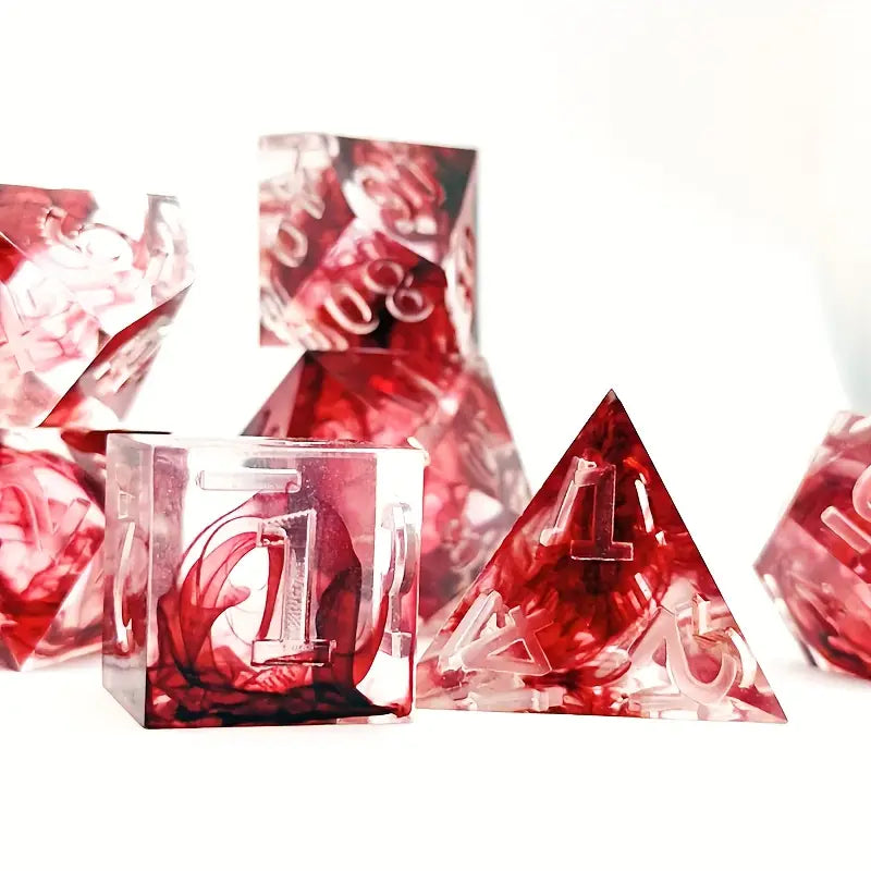 Seriously Good Dice: Swirling Pastel 7-Die set Clear w/ Red Dice & Gaming Accessories Taps Imports