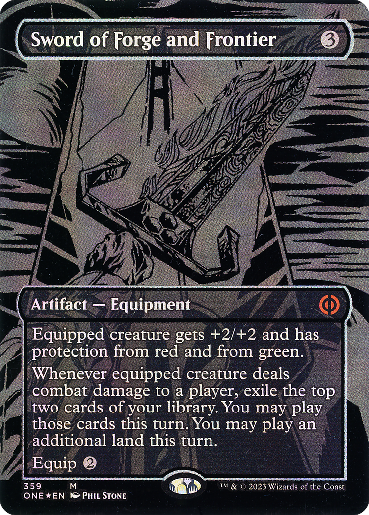 Sword of Forge and Frontier (Oil Slick Raised Foil) (ONE-359) [Phyrexia: All Will Be One] (Borderless) Foil MTG Single Wizards of the Coast
