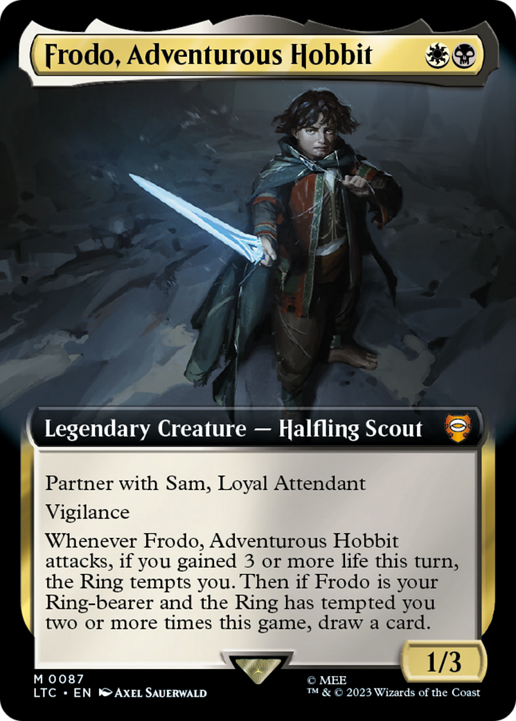 Frodo, Adventurous Hobbit (LTC-087) [Tales of Middle-earth Commander] (Extended Art) Foil MTG Single Wizards of the Coast