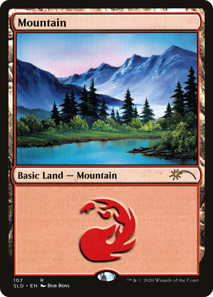 Mountain (107) (Bob Ross) (SLD-107) [Secret Lair] Drop Foil MTG Single Wizards of the Coast