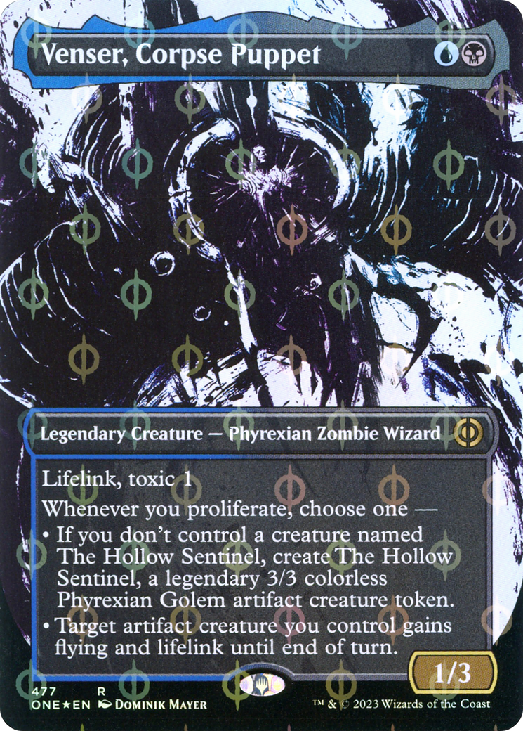 Venser, Corpse Puppet (Step-and-Compleat Foil) (ONE-477) [Phyrexia: All Will Be One] (Showcase) (Borderless) Foil MTG Single Wizards of the Coast