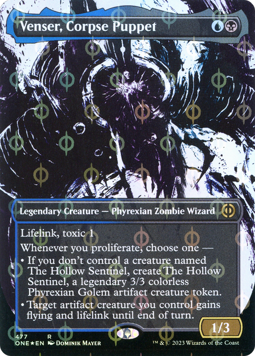 Venser, Corpse Puppet (Step-and-Compleat Foil) (ONE-477) [Phyrexia: All Will Be One] (Showcase) (Borderless) Foil MTG Single Wizards of the Coast