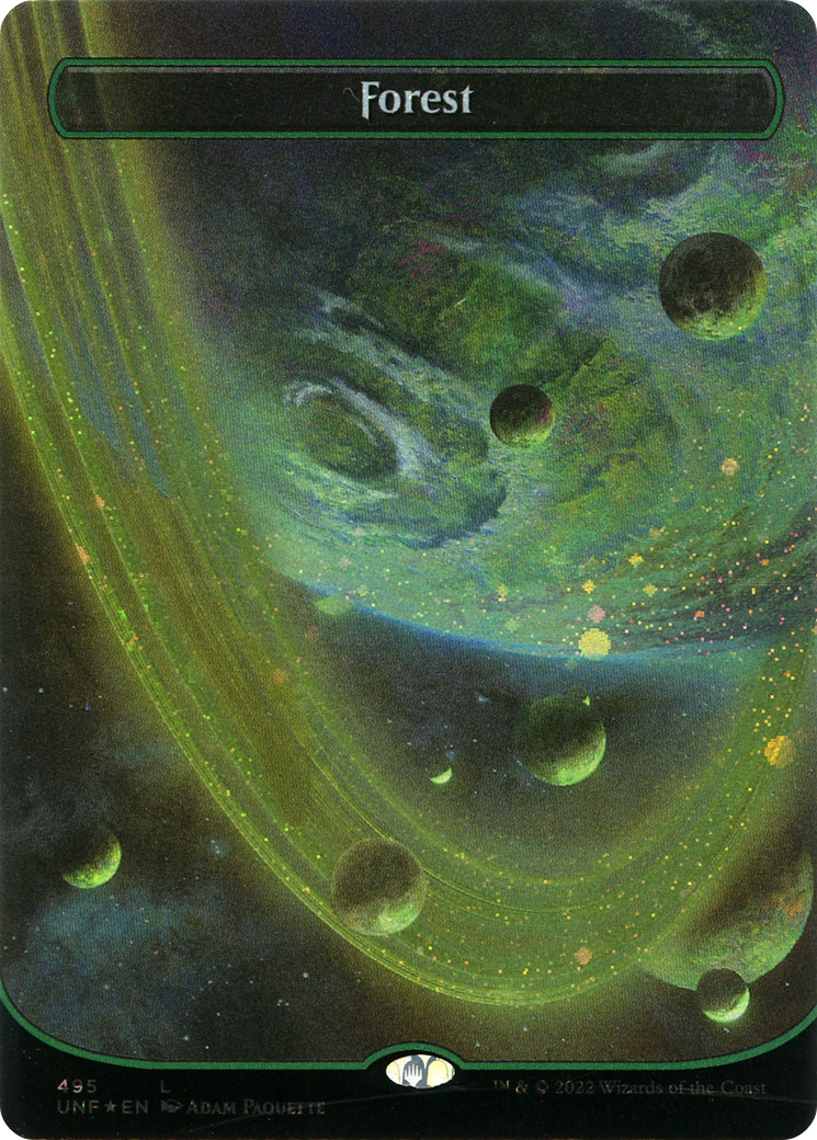 Forest (495) (Galaxy Foil) (UNF-495) [Unfinity] (Borderless) Foil MTG Single Wizards of the Coast
