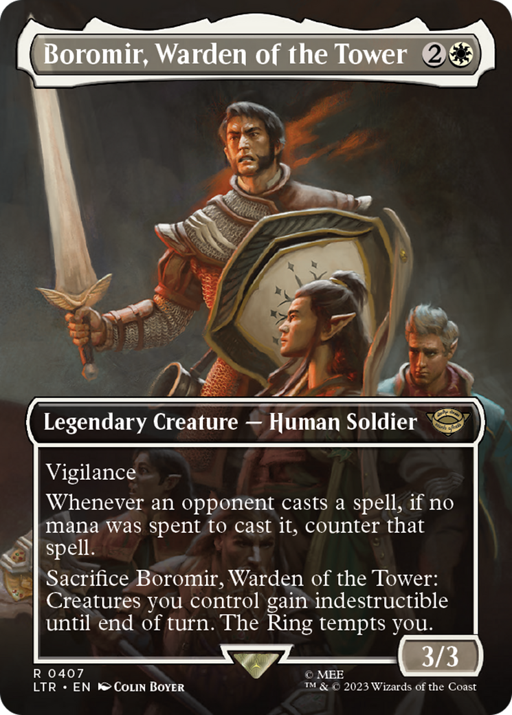 Boromir, Warden of the Tower (LTR-407) [The Lord of the Rings: Tales of Middle-earth] (Borderless) Foil MTG Single Wizards of the Coast