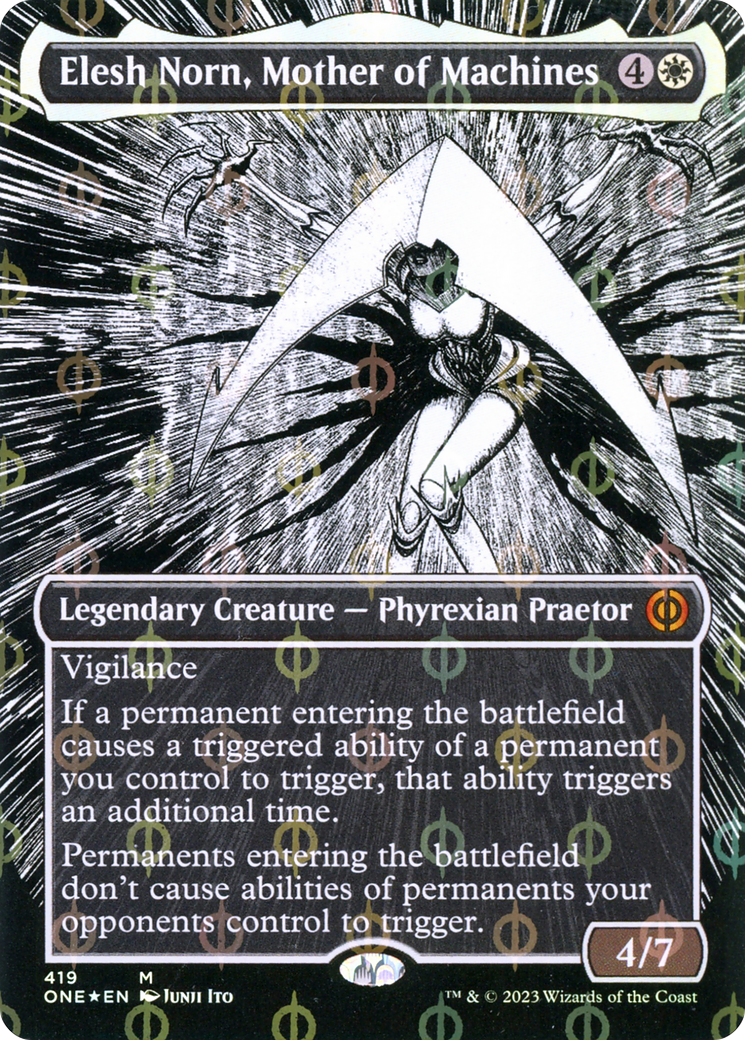 Elesh Norn, Mother of Machines (Step-and-Compleat Foil) (ONE-419) [Phyrexia: All Will Be One] (Showcase) (Borderless) Foil MTG Single Wizards of the Coast