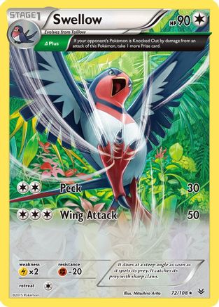 Swellow (72 Delta) (72/108) Reverse Holofoil [XY: Roaring Skies] Pokemon Single Pokémon