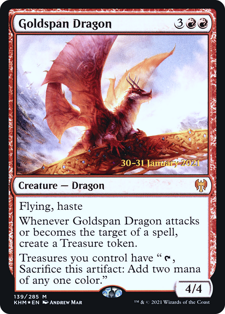 Goldspan Dragon (PRE-139) [Kaldheim Promos] Foil MTG Single Wizards of the Coast