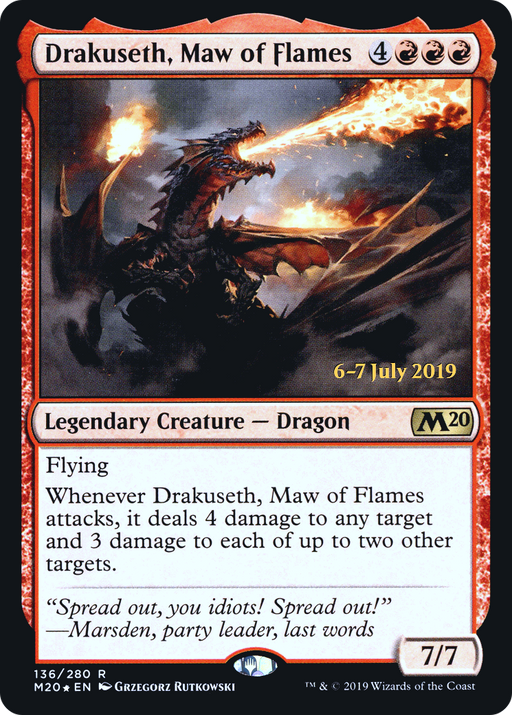 Drakuseth, Maw of Flames (M20) (PRE-136) [Core Set 2020 Promos] Foil MTG Single Wizards of the Coast