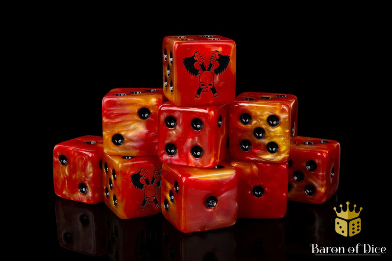 Baron of Dice: "Skull Grinders - Fiery Hell" 25x16mm Square Corner Dice Dice & Gaming Accessories Baron of Dice
