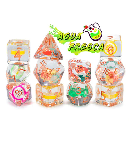 Gate Keeper Games: "Agua Fresca" Fruit Inclusion Dice 7-Die Set Dice & Gaming Accessories Gate Keeper Games