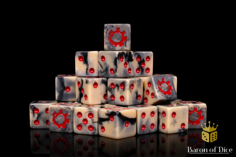 Baron of Dice: "Alien - Beige & Red" 25x16mm Square Corner Dice