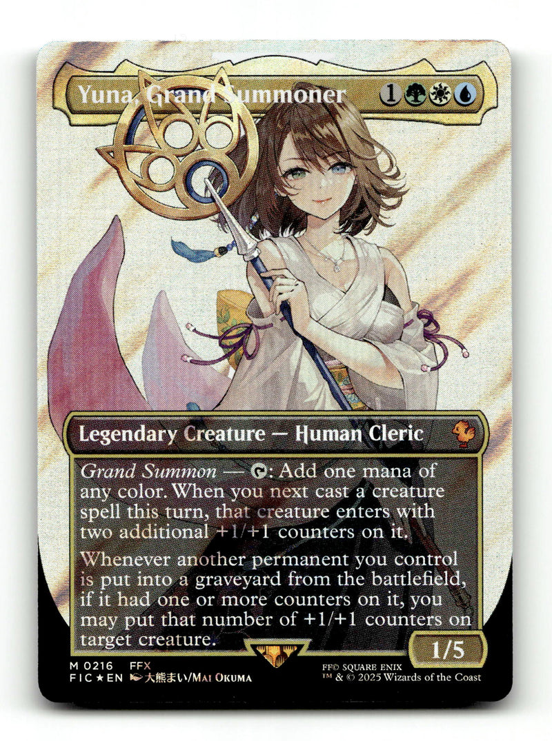 Yuna, Grand Summoner (Borderless) (Surge Foil) (FIC-216) [Commander: FINAL FANTASY] Foil - Scan (TGS00386) High End MTG Single Wizards of the Coast